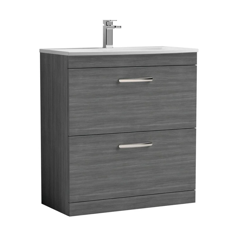 Nuie Athena 800mm Floor Standing Vanity With Basin 4 Contemporary Anthracite Woodgrain MFC 895x810x390mm