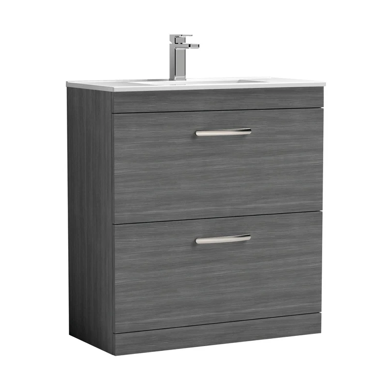Nuie Athena 800mm Floor Standing Vanity With Basin 2 Contemporary Anthracite Woodgrain MFC 883x805x395mm