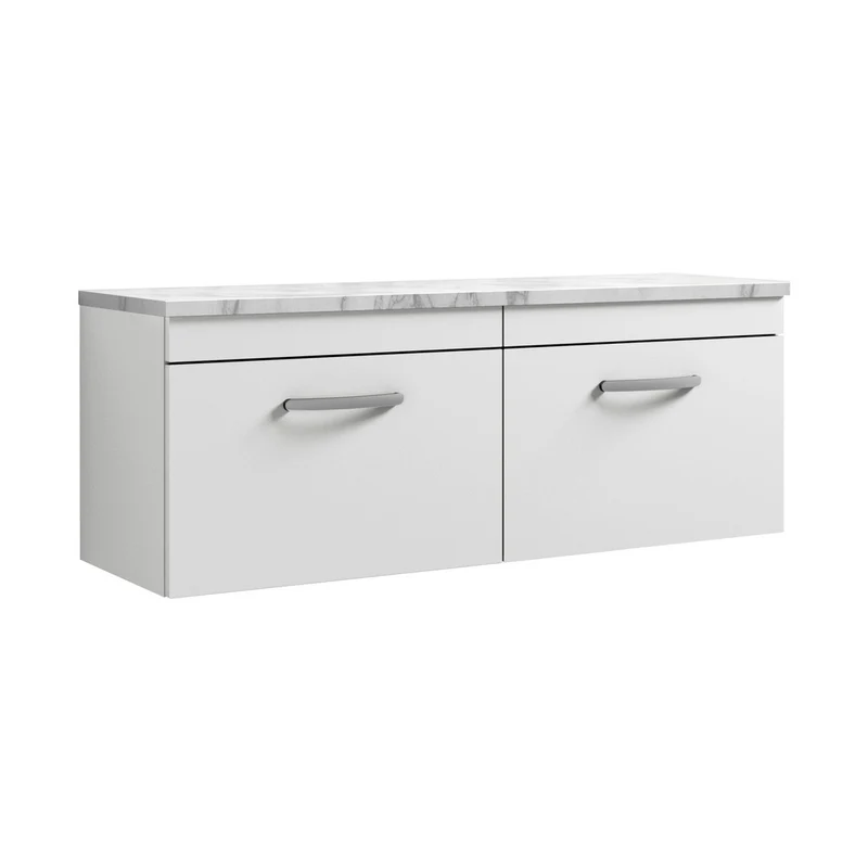 Nuie Athena 1200 Wall Hung 2-drawer Unit & Laminate Worktop Contemporary Gloss White MFC Painted Gloss 452x1205x390mm