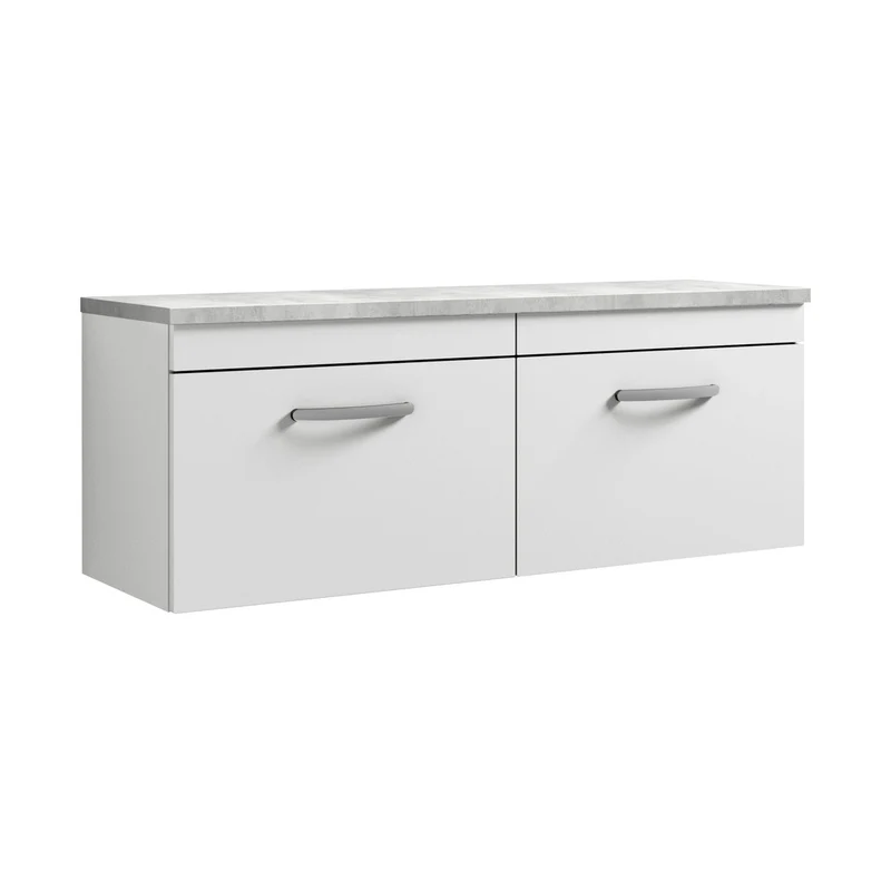 Nuie Athena 1200mm Wall Hung 2-drawer Unit & Laminate Worktop Contemporary Gloss White MFC Painted Gloss 452x1205x390mm - ATH041LBG2