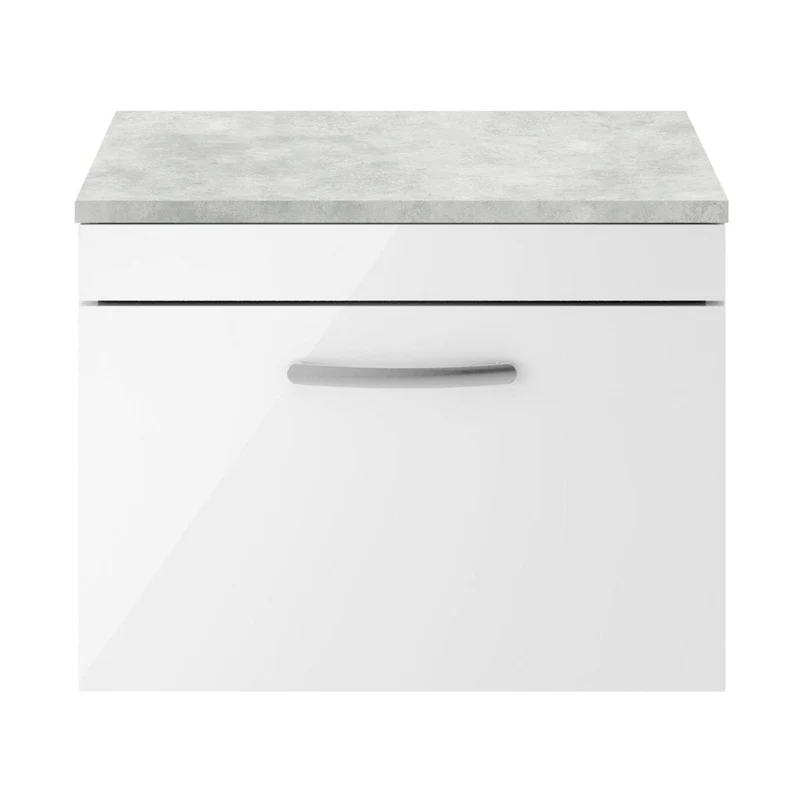 Nuie Athena 600mm Wall Hung Vanity With Grey Worktop Contemporary Gloss White MFC Painted Gloss 452x605x390mm