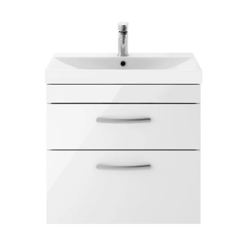 Nuie Athena 600mm Wall Hung Vanity With Basin 3 Contemporary Gloss White MFC 589x610x390mm