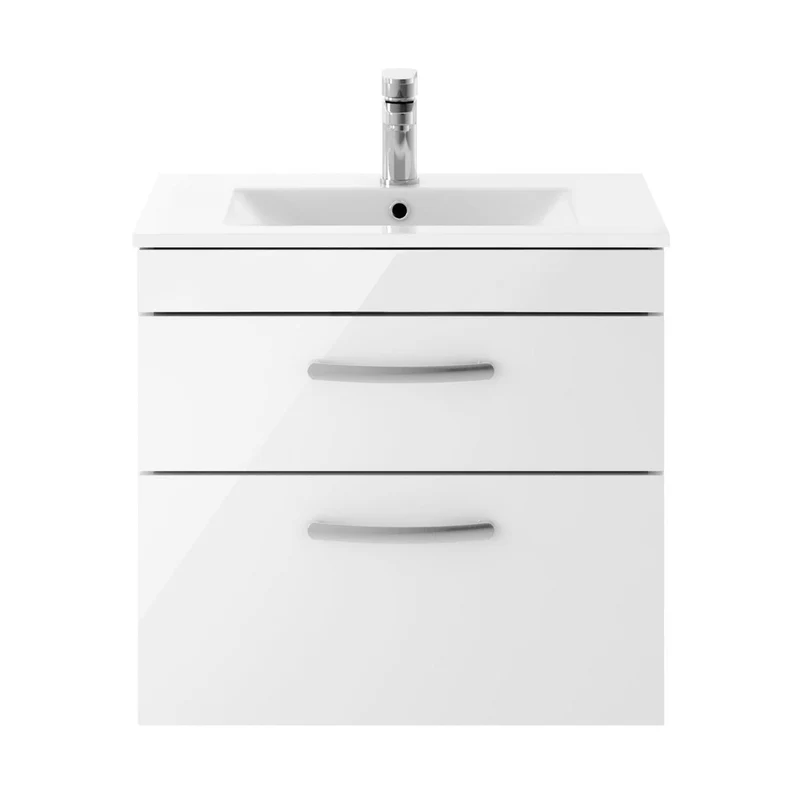 Nuie Athena 600mm Wall Hung Vanity With Basin 2 Contemporary Gloss White MFC 556x605x395mm
