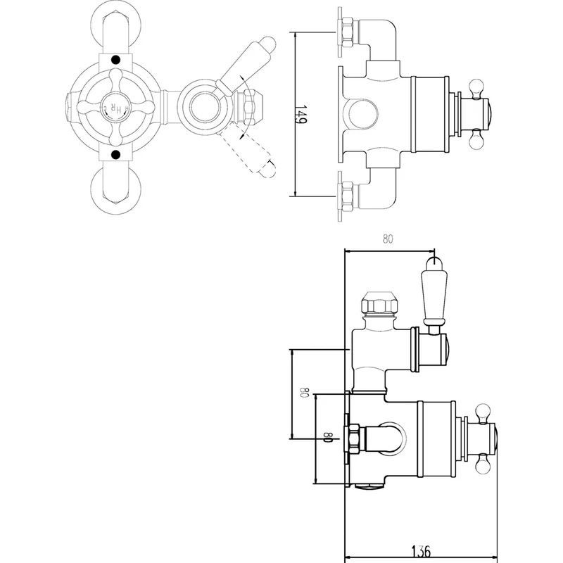 Nuie Victorian Twin Thermostatic Shower Valve Traditional Chrome Brass 160x149x136mm