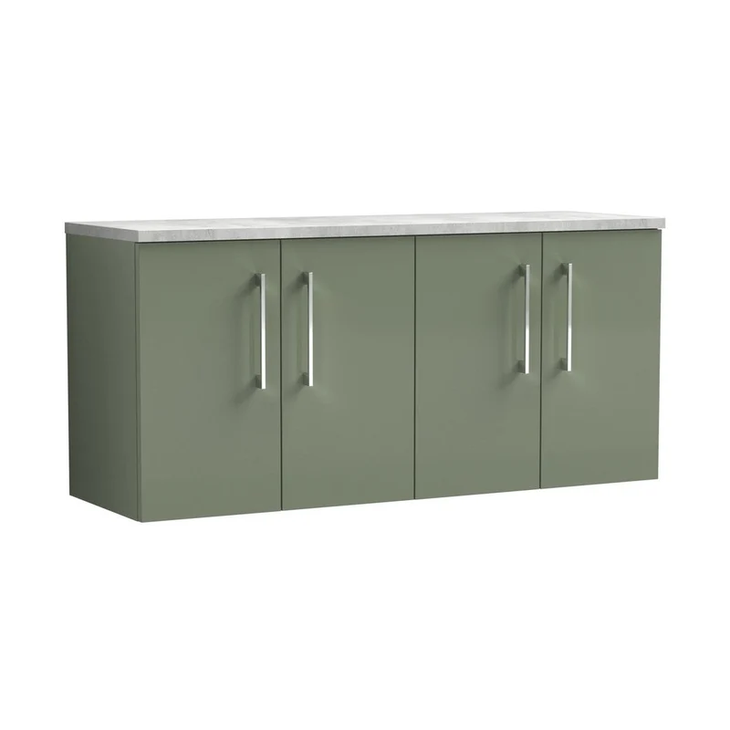Nuie Arno 1200mm Wall Hung 4-door Vanity & Laminate Worktop Contemporary Satin Green MFC Painted Matt 562x1205x390mm - ARN823LBG2
