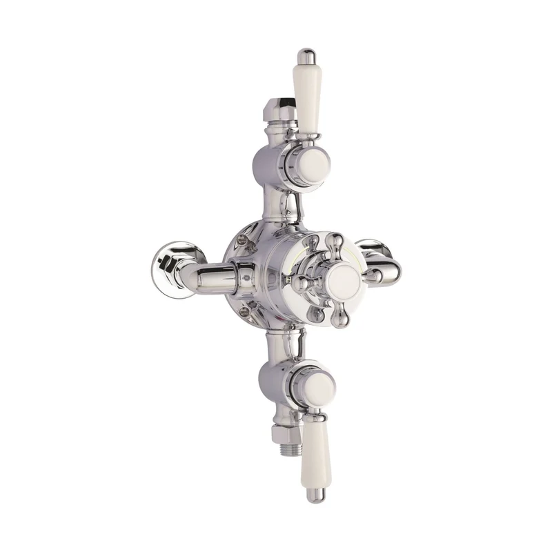 Nuie Victorian Triple Thermostatic Shower Valve Traditional Chrome Brass 333x179x134mm