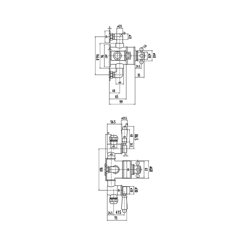 Nuie Victorian Triple Thermostatic Shower Valve Traditional Chrome Brass 333x179x134mm