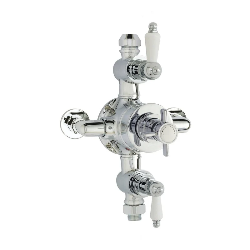 Nuie Triple Thermostatic Shower Valve Traditional Chrome Brass 263x150x162mm