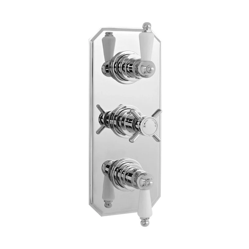 Nuie Triple Thermostatic Shower Valve Traditional Chrome Brass ABS 280x120x124mm