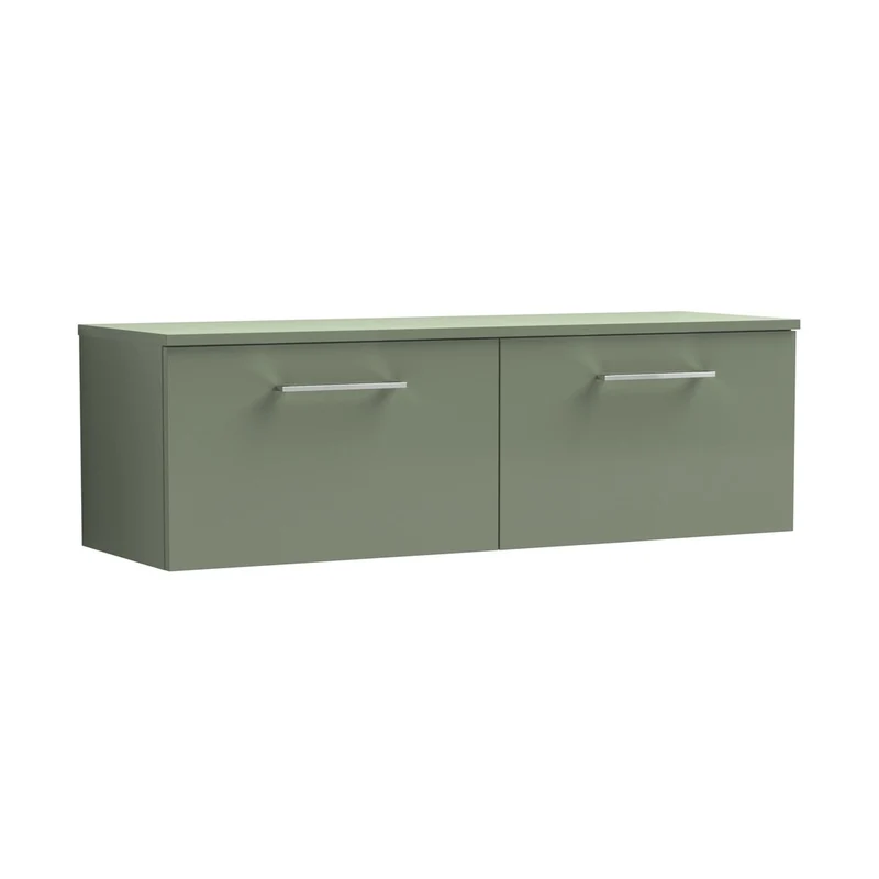 Nuie Arno 1200mm Wall Hung 2 Drawer Vanity & Worktop Contemporary Satin Green MFC Painted Matt 377x1205x390mm