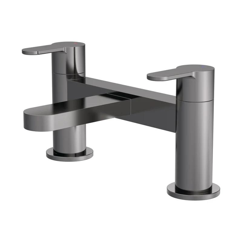 Nuie Arvan Deck Mounted Bath Filler Contemporary Brushed Pewter Brass 120x230x142mm
