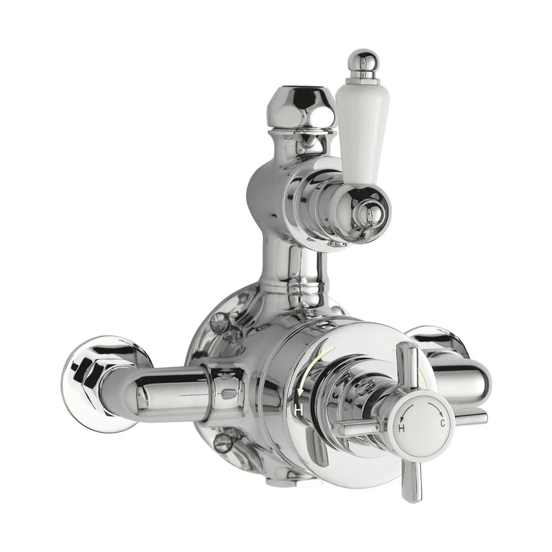 Nuie Twin Thermostatic Shower Valve Traditional Chrome Brass 190x150x162mm