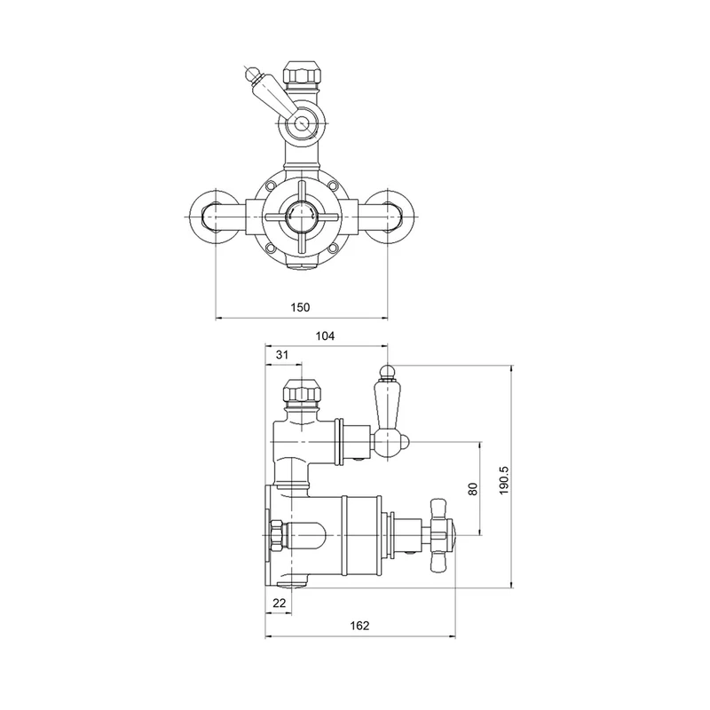 Nuie Twin Thermostatic Shower Valve Traditional Chrome Brass 190x150x162mm
