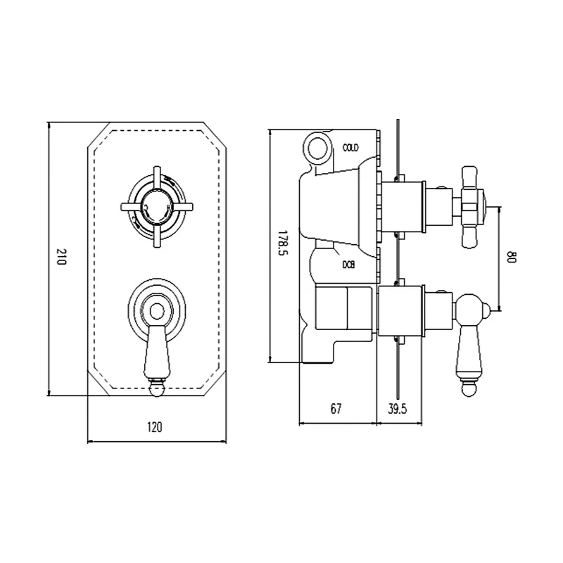 Nuie Victorian Twin Thermostatic Shower Valve Traditional Chrome Brass ABS 210x120x135mm