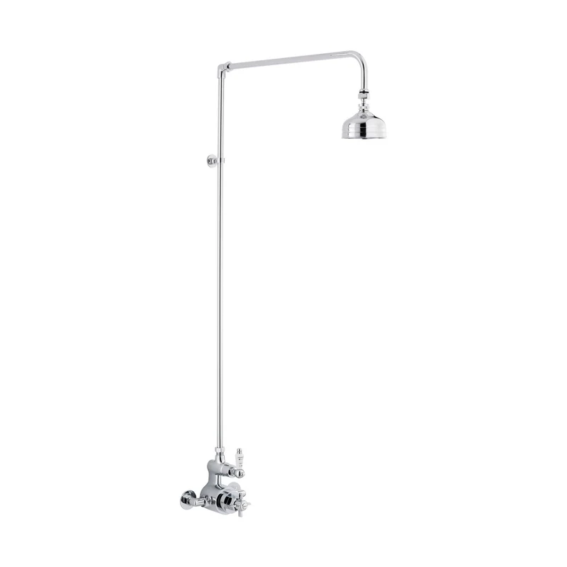 Nuie Edwardian Twin Thermostatic Shower Valve & Rigid Riser Traditional Chrome Brass 140x150x140mm