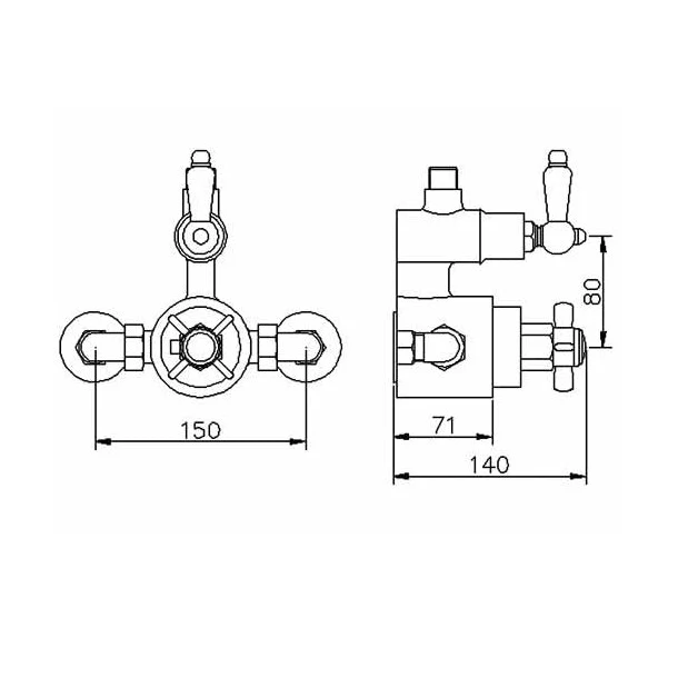 Nuie Edwardian Twin Thermostatic Shower Valve & Rigid Riser Traditional Chrome Brass 140x150x140mm