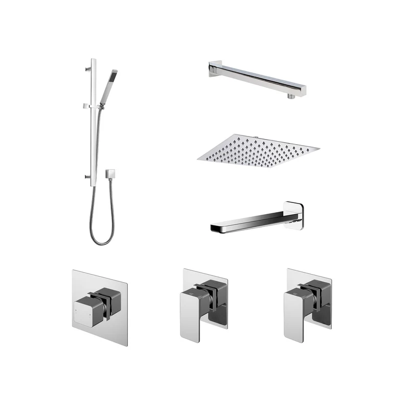 Nuie 3 Outlet Bundle Windon With Stop Tap & Diverter Contemporary Chrome Brass ABS