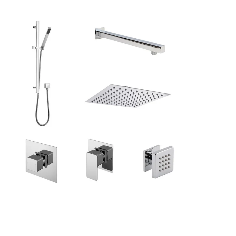 Nuie 3 Outlet Windon Bundle With Stop Taps Contemporary Chrome Brass ABS