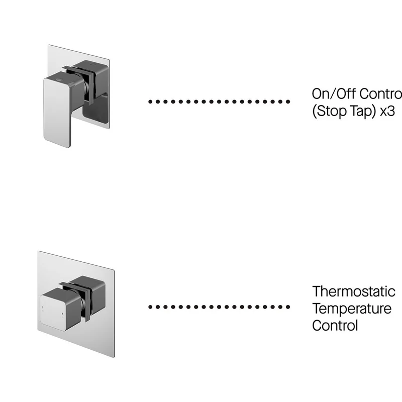 Nuie 3 Outlet Windon Bundle With Stop Taps Contemporary Chrome Brass ABS