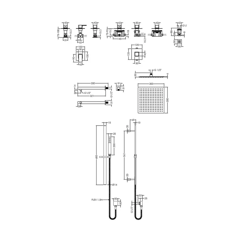 Nuie 3 Outlet Windon Bundle With Stop Taps Contemporary Chrome Brass ABS