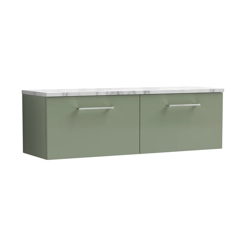Nuie Arno 1200mm Wall Hung 2-drawer Vanity & Laminate Worktop Contemporary Satin Green MFC Painted Matt 381x1205x390mm - ARN822LCM2