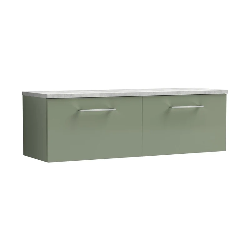 Nuie Arno 1200mm Wall Hung 2-drawer Vanity & Laminate Worktop Contemporary Satin Green MFC Painted Matt 381x1205x390mm - ARN822LBG2