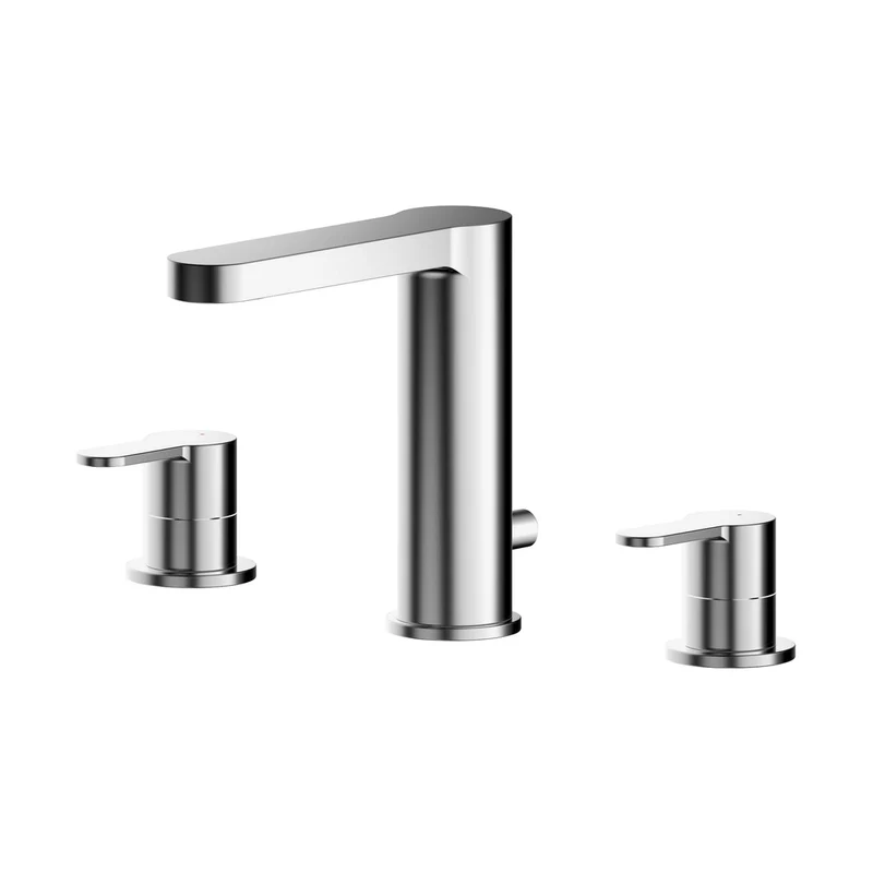 Nuie Arvan Deck Mounted 3 Tap Hole Basin Mixer With Pop Up Waste Contemporary Chrome Brass 160x250x147mm