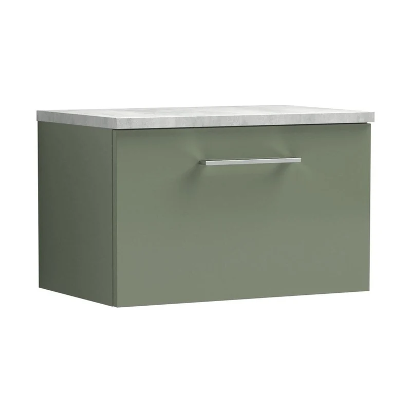 Nuie Arno 600mm Wall Hung 1 Drawer Vanity & Laminate Top Contemporary Satin Green MFC Painted Matt 381x605x390mm - ARN822LBG