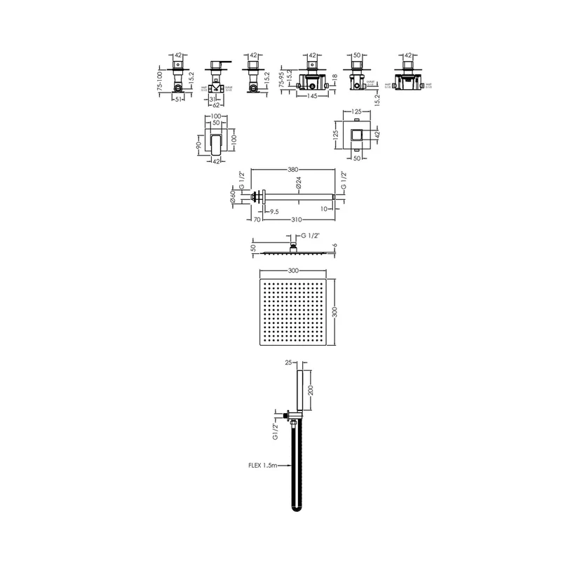 Nuie 2 Outlet Windon Bundle With Stop Taps Contemporary Chrome Brass ABS