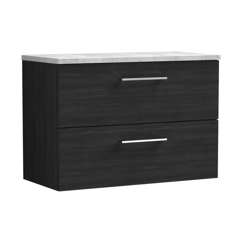 Nuie Arno 800mm Wall Hung 2 Drawer Vanity & Laminate Top Contemporary Charcoal Black MFC Textured Woodgrain 561x805x390mm - ARN626LBG