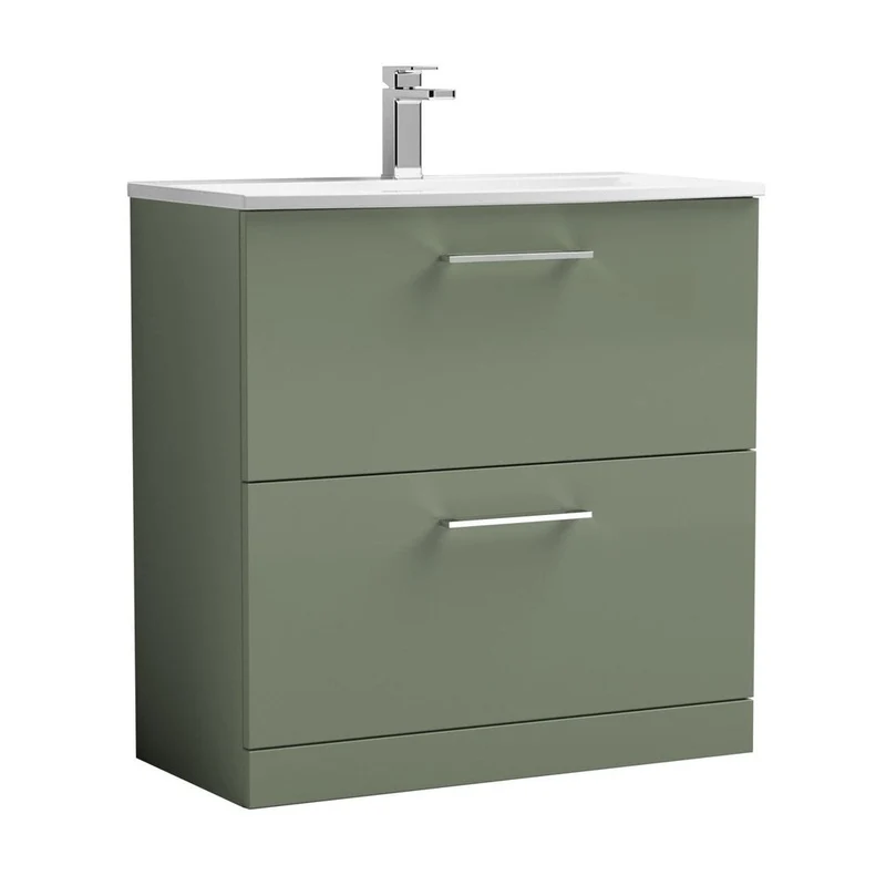 Nuie Arno 800mm Floor Standing 2 Drawer Vanity & Basin 4 Contemporary Satin Green MFC 830x810x440mm