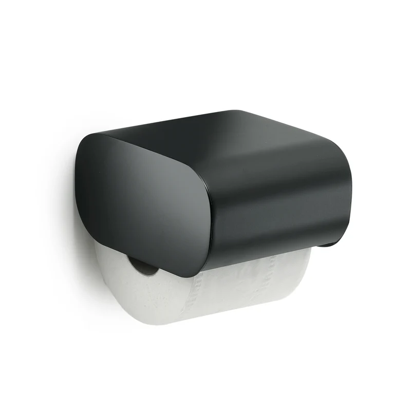Gedy Outline Toilet Roll Holder with Cover - Matt Black