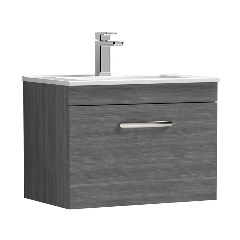 Nuie Athena 600mm Wall Hung Vanity With Basin 2 Contemporary Anthracite Woodgrain MFC 448x605x395mm