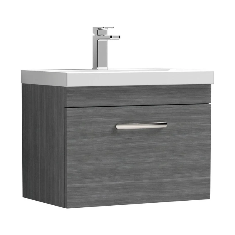 Nuie Athena 600mm Wall Hung Vanity With Basin 1 Contemporary Anthracite Woodgrain MFC 470x610x390mm