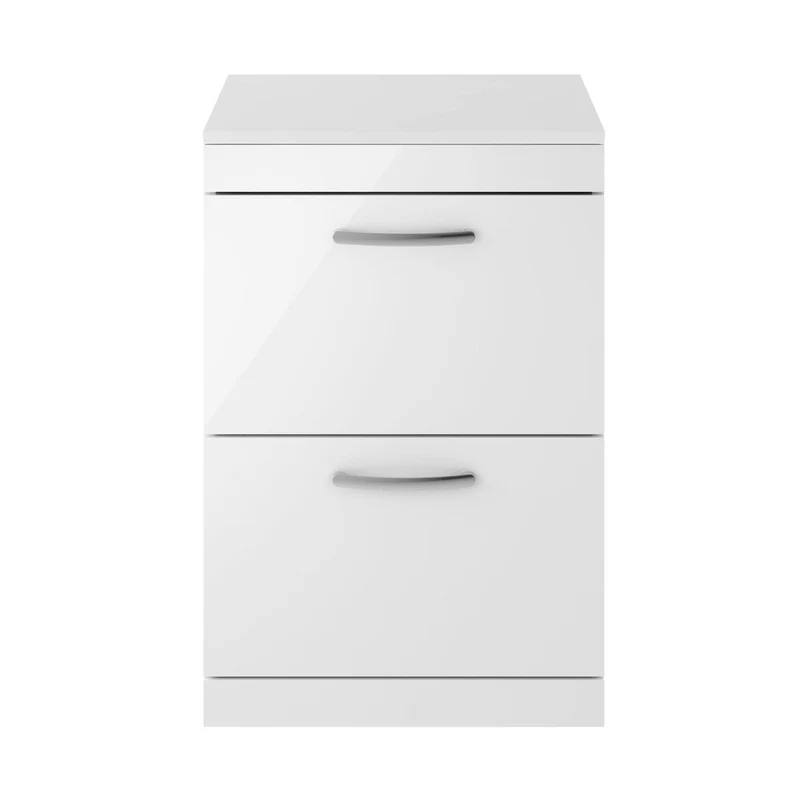Nuie Athena 600mm Floor Standing Vanity With Worktop Contemporary Gloss White MFC Painted Gloss 883x605x390mm - ATH034W