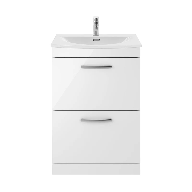 Nuie Athena 600mm Floor Standing Vanity With Basin 4 Contemporary Gloss White MFC 895x610x390mm - ATH034G
