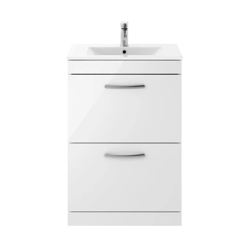 Nuie Athena 600mm Floor Standing Vanity With Basin 2 Contemporary Gloss White MFC 883x605x395mm - ATH034B