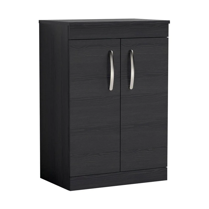 Nuie Athena 600mm Floor Standing Vanity With Worktop Contemporary Charcoal Black MFC Textured Woodgrain 883x605x390mm - ATH026W