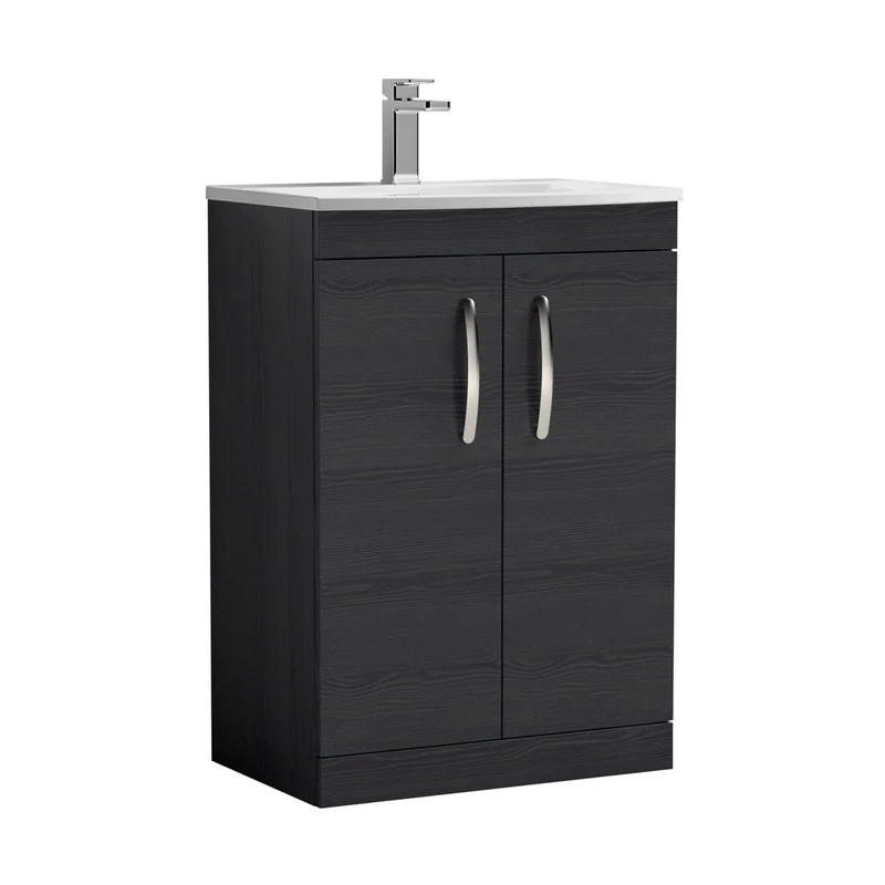 Nuie Athena 600mm Floor Standing Vanity With Basin 4 Contemporary Charcoal Black MFC 895x610x390mm - ATH026G