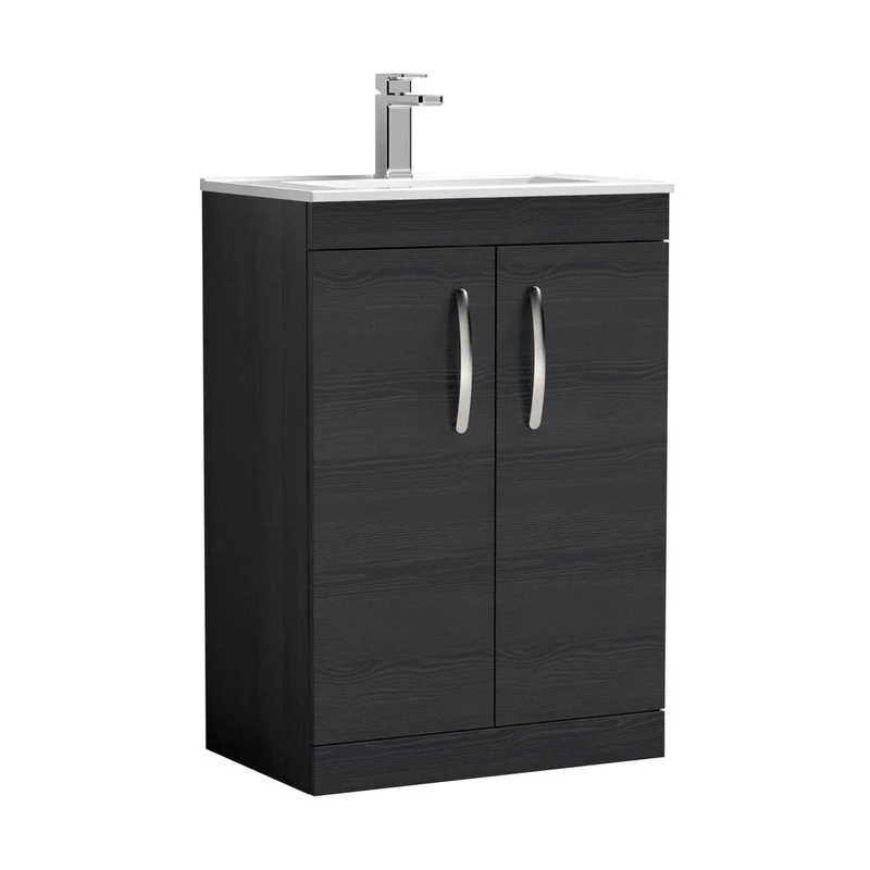 Nuie Athena 600mm Floor Standing Vanity With Basin 2 Contemporary Charcoal Black MFC 883x605x395mm - ATH026B