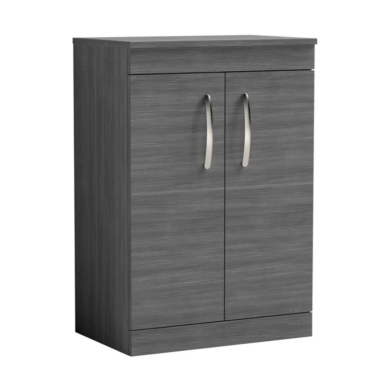 Nuie Athena 600mm Floor Standing Vanity With Worktop Contemporary Anthracite Woodgrain MFC Textured Woodgrain 883x605x390mm - ATH025W
