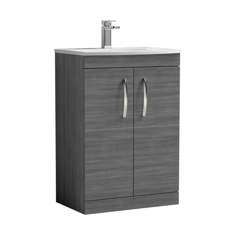 Nuie Athena 600mm Floor Standing Vanity With Basin 4 Contemporary Anthracite Woodgrain MFC 895x610x390mm - ATH025G