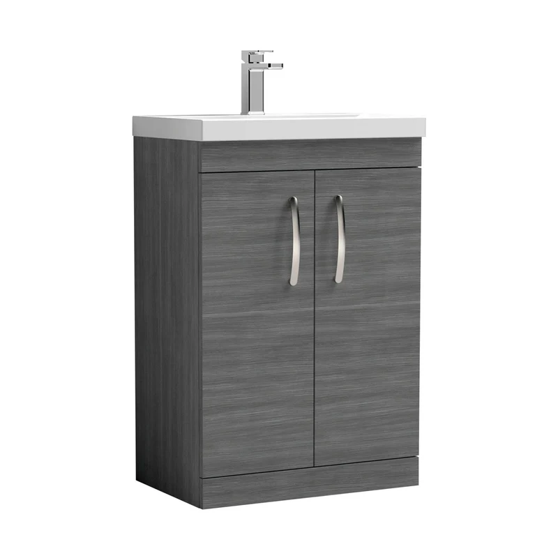 Nuie Athena 600mm Floor Standing Vanity With Basin 3 Contemporary Anthracite Woodgrain MFC 915x610x390mm - ATH025D