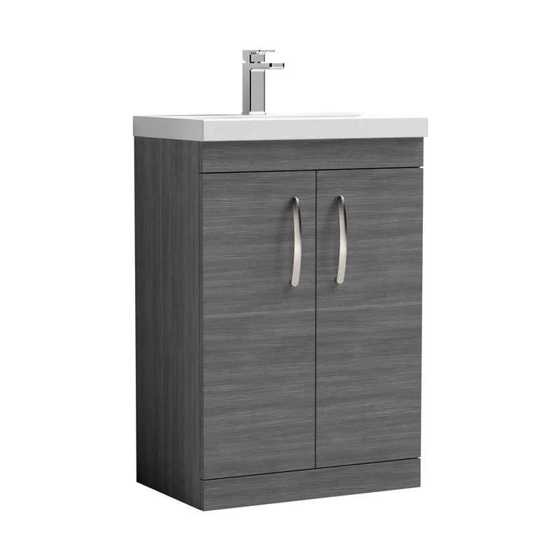 Nuie Athena 600mm Floor Standing Vanity With Basin 1 Contemporary Anthracite Woodgrain MFC 905x610x390mm - ATH025A