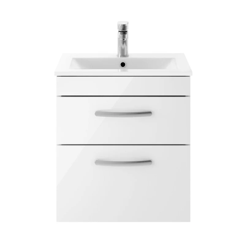 Nuie Athena 500mm Wall Hung Vanity With Basin 2 Contemporary Gloss White MFC 556x505x395mm