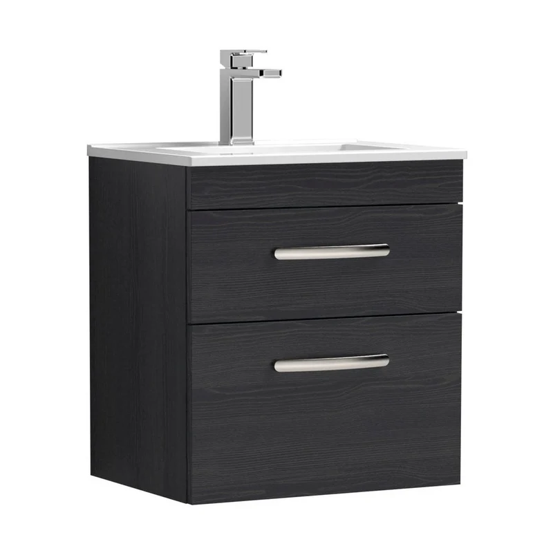 Nuie Athena 500mm Wall Hung Vanity With Basin 2 Contemporary Charcoal Black MFC 556x505x395mm