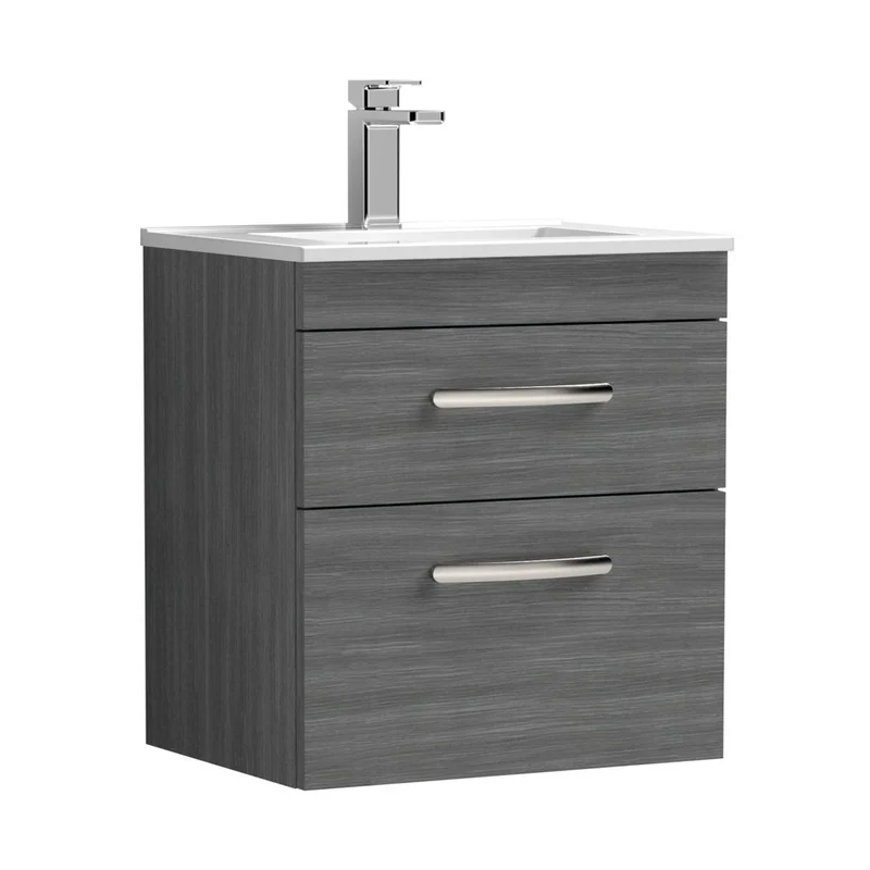 Nuie Athena 500mm Wall Hung Vanity With Basin 2 Contemporary Anthracite Woodgrain MFC 556x505x395mm