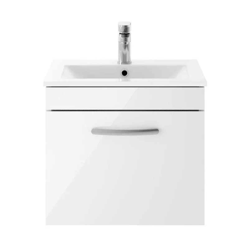 Nuie Athena 500mm Wall Hung Vanity With Basin 2 Contemporary Gloss White MFC 448x505x395mm
