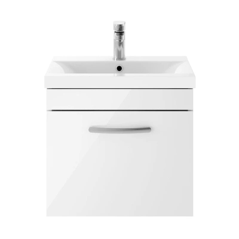 Nuie Athena 500mm Wall Hung Vanity With Basin 1 Contemporary Gloss White MFC 470x510x390mm