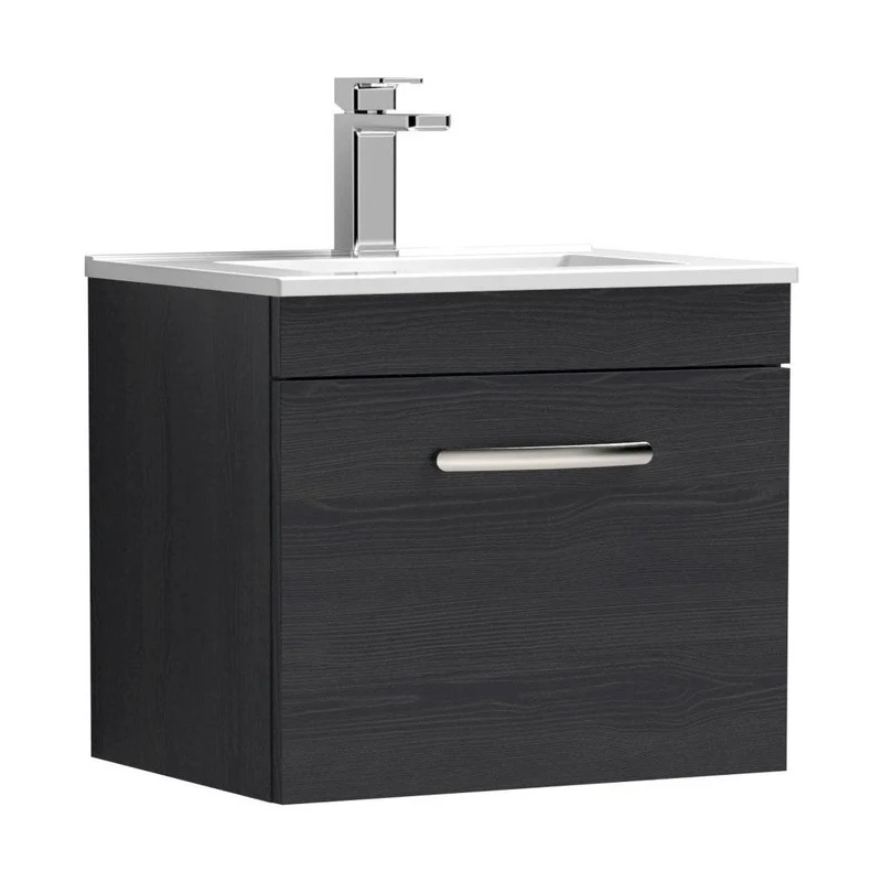 Nuie Athena 500mm Wall Hung Vanity With Basin 2 Contemporary Charcoal Black MFC 448x505x395mm
